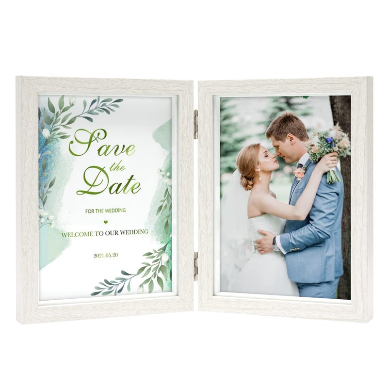 Afuly 5x7 Picture Frame White Double Picture Frames Collage 2 Photo Display Modern Hinged Photo Frame for Desk Decor Christmas Wedding Birthday Gifts for Women Mom Grandma Couple Family Friends - Image 1